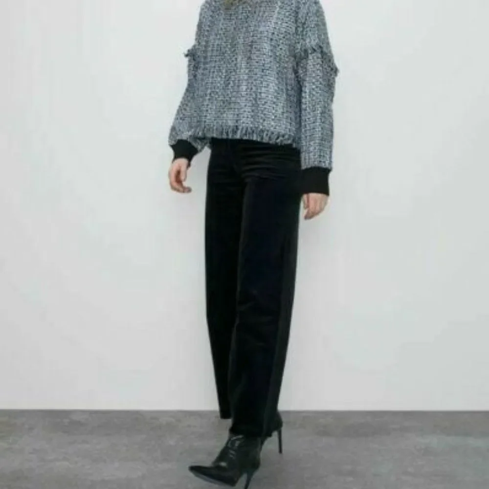 ZARA Pitch Black Corduroy Pants Jeans - Picture 13 of 14
